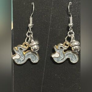 Gray and Silver Squirrel Earrings with accorn accents